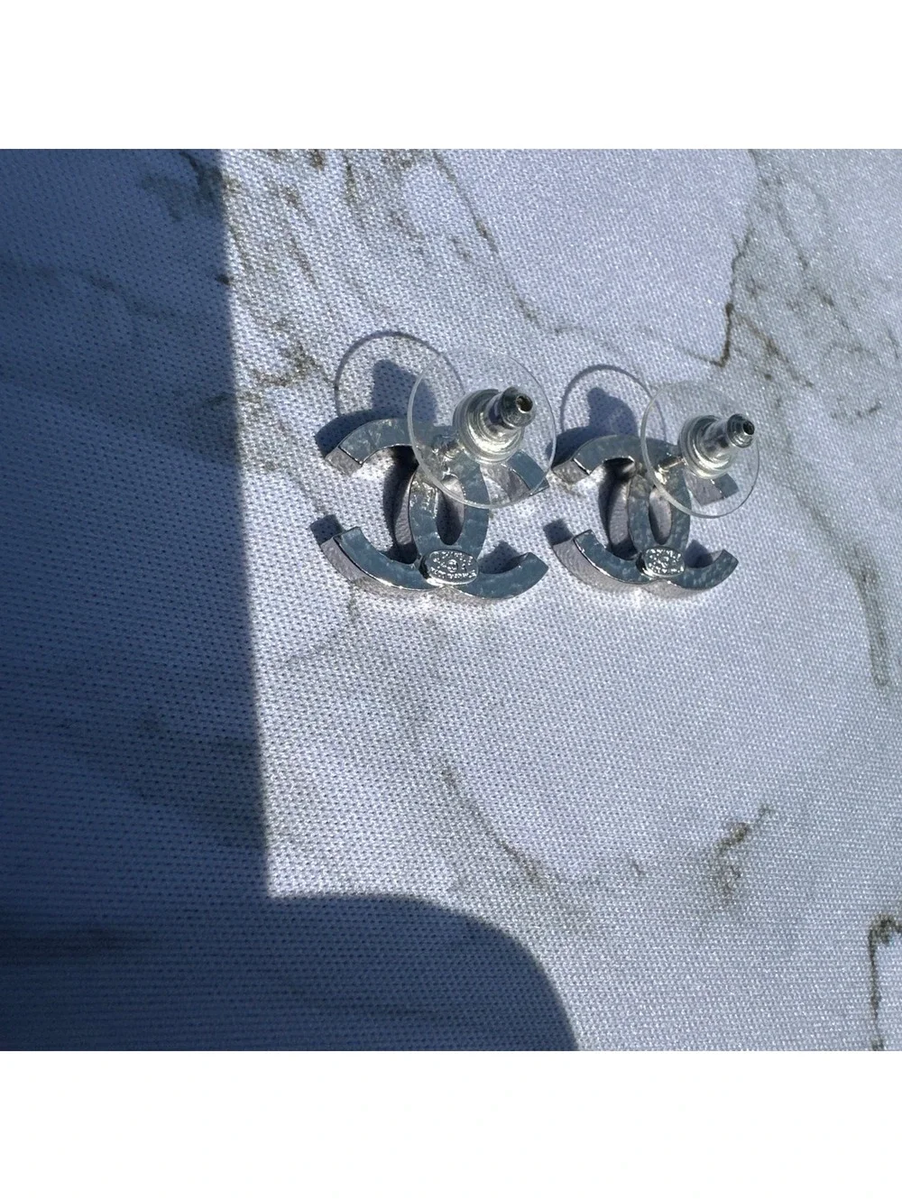 Chanel 05A CC Logo Earrings Black Enamel Silver Tone France